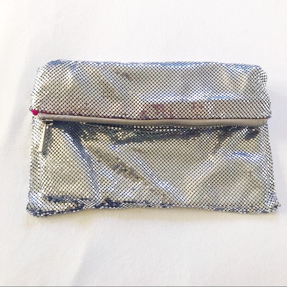Express Handbags - Silver Sequin Fold Over Clutch